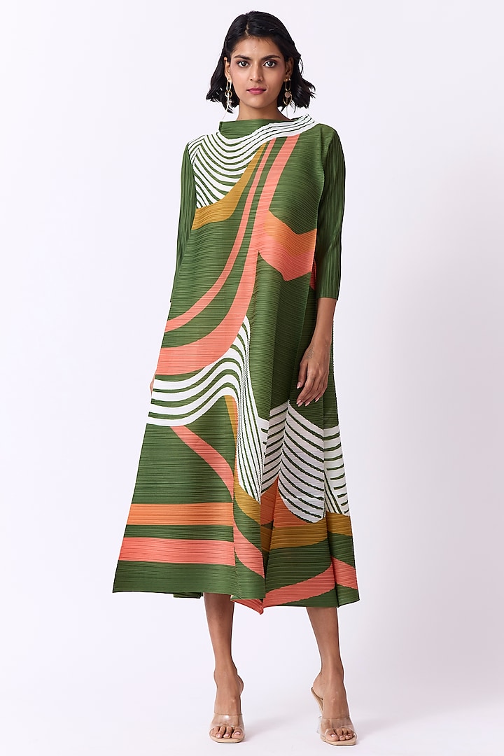 Green Polyester Printed A-Line Summer Dress by Scarlet Sage at Pernia's Pop Up Shop