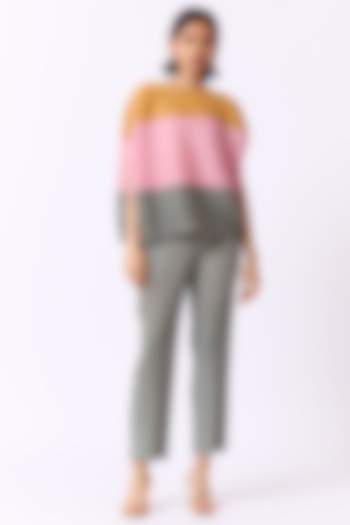 Dull Sage Green Polyester Color Blocked Co-Ord Set by Scarlet Sage at Pernia's Pop Up Shop