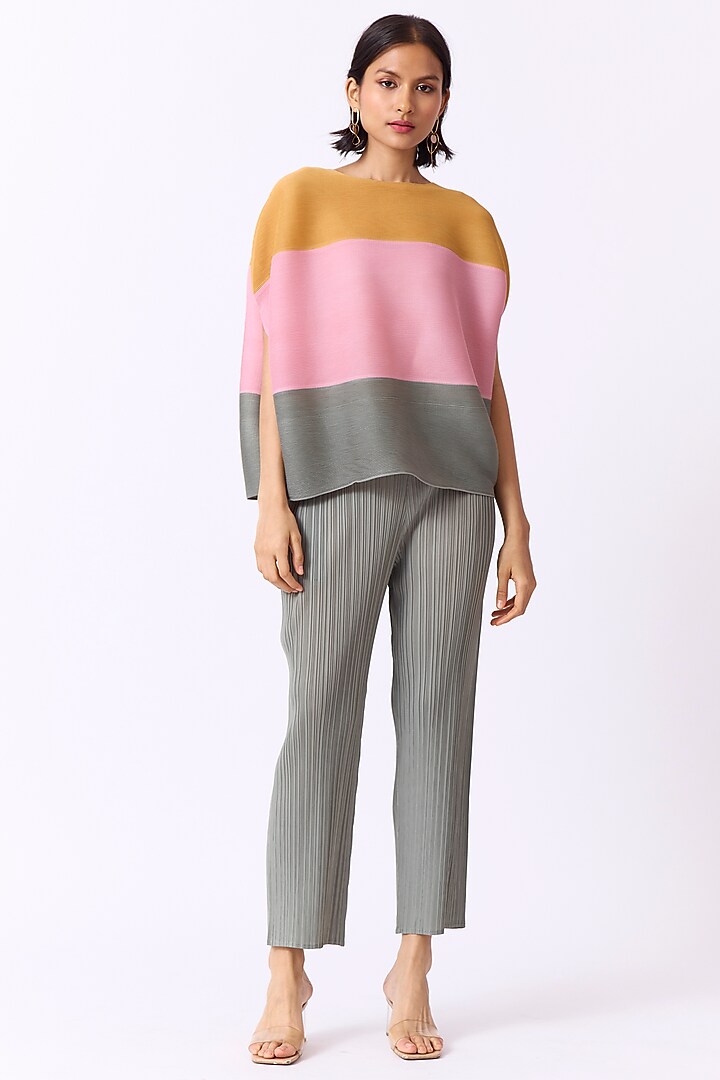 Dull Sage Green Polyester Color Blocked Co-Ord Set by Scarlet Sage at Pernia's Pop Up Shop