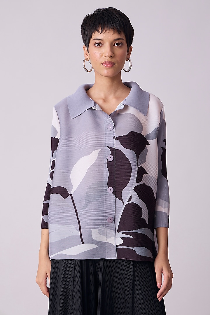 Monochrome Polyester Floral Shirt by Scarlet Sage
