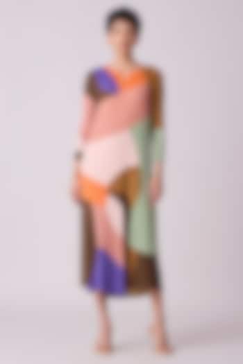 Multi-Colored Polyester Abstract Midi Dress by Scarlet Sage