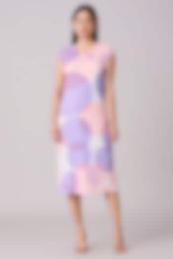 Pink Polyester Abstract Midi Dress by Scarlet Sage