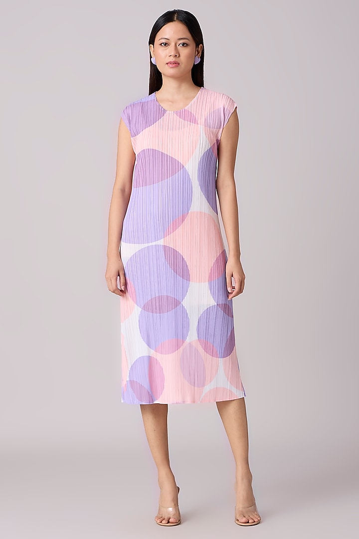 Pink Polyester Abstract Midi Dress by Scarlet Sage