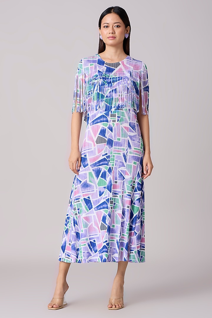 Lavender Blue Polyester Midi Dress by Scarlet Sage