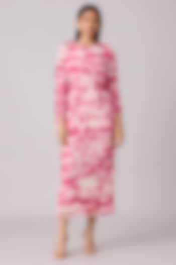 Ivory & Pink Polyester Midi Dress by Scarlet Sage