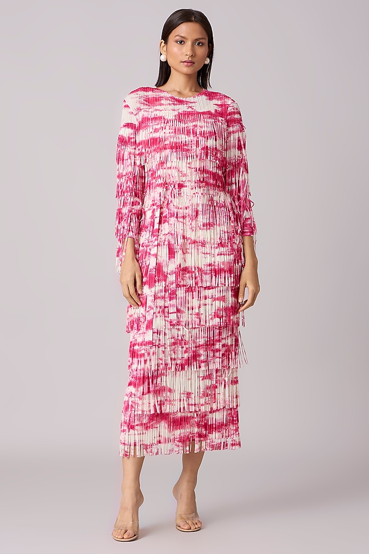 Ivory & Pink Polyester Midi Dress by Scarlet Sage at Pernia's Pop Up Shop