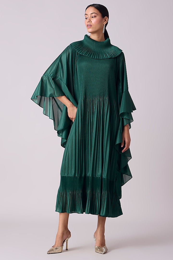 Dark Green Polyester Midi Dress by Scarlet Sage