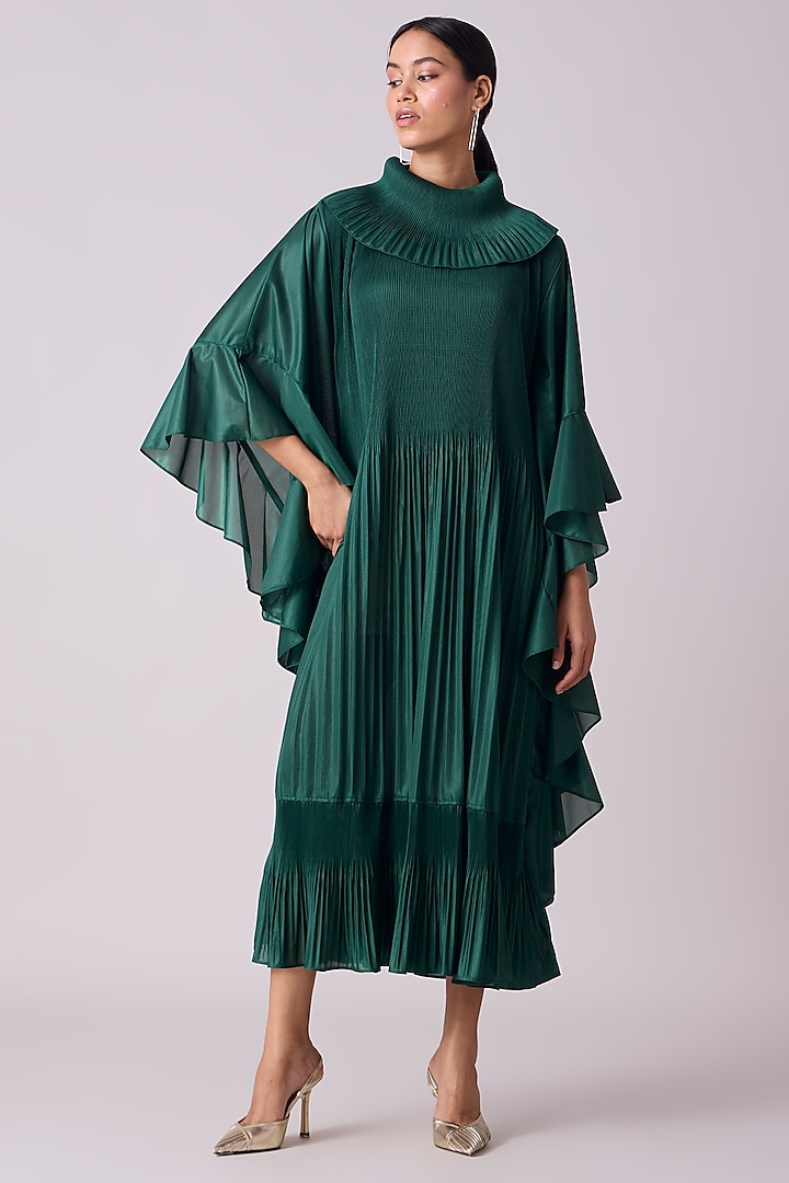 Dark Green Polyester Midi Dress by Scarlet Sage at Pernia's Pop Up Shop