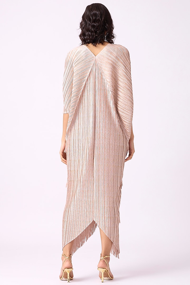 Metallic Nude Beige Polyester Fringed Maxi Summer Dress by Scarlet Sage at Pernia's Pop Up Shop