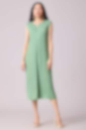 Jade Green Polyester Box Pleated Midi Summer Dress by Scarlet Sage at Pernia's Pop Up Shop
