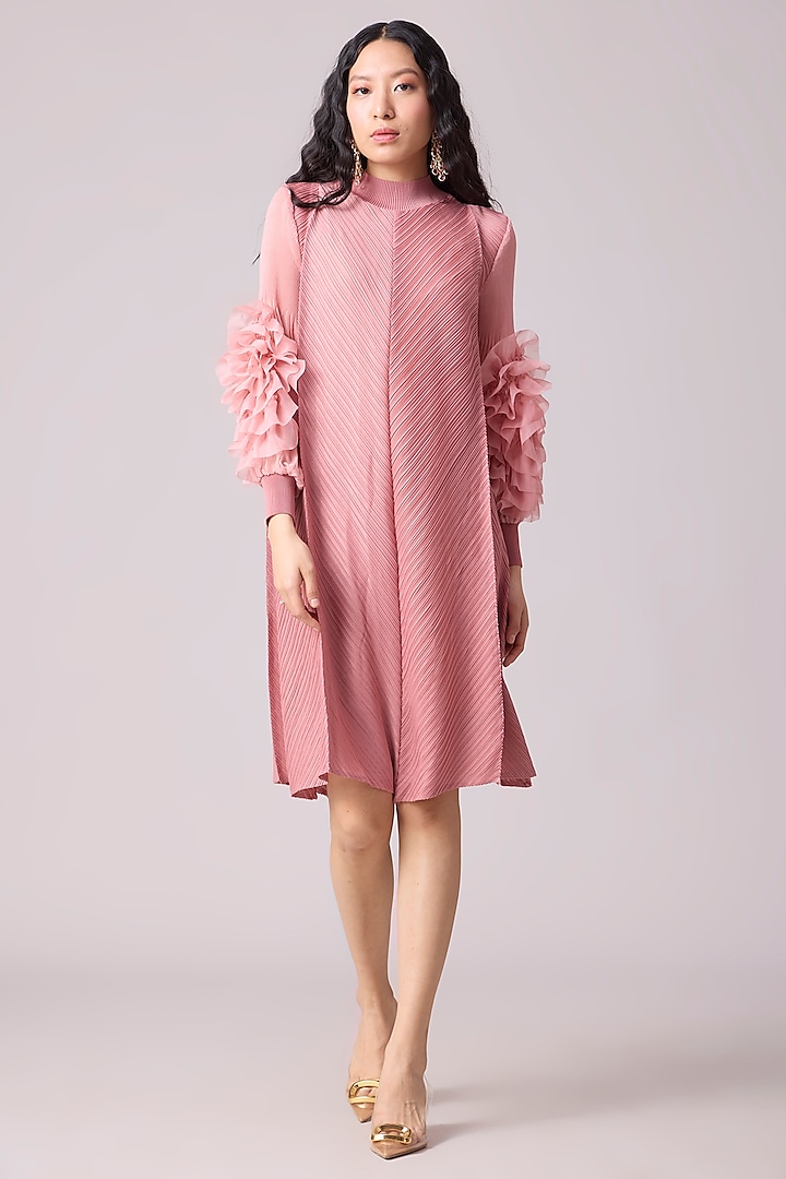 Pink Polyester A-Line Dress by Scarlet Sage