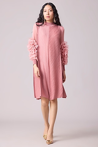 Pink Polyester A-Line Dress by Scarlet Sage