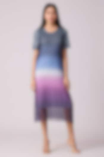 Grey-Purple Polyester & Net Ombre Printed Shift Dress by Scarlet Sage at Pernia's Pop Up Shop