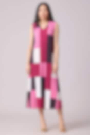 Pink Polyester Geometric Printed A-Line Dress by Scarlet Sage