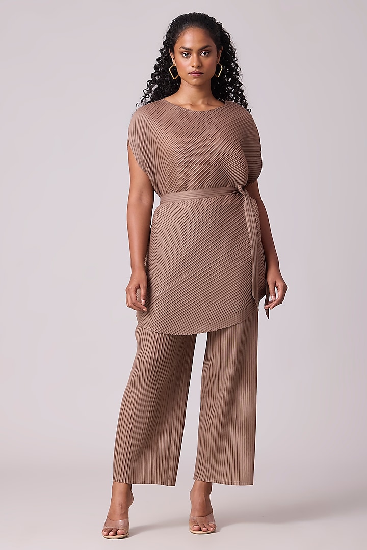 Taupe Polyester Tunic Set by Scarlet Sage