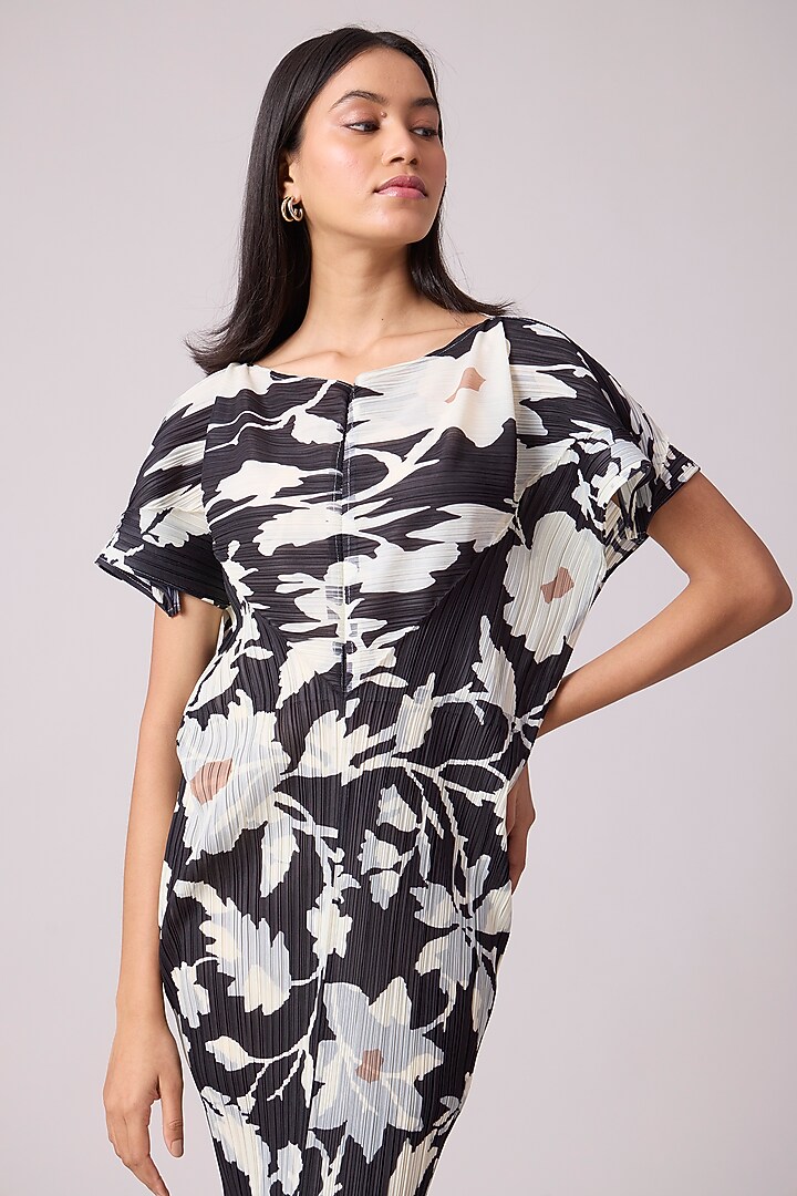 Black Polyester Floral Printed Summer Dress by Scarlet Sage at Pernia's Pop Up Shop