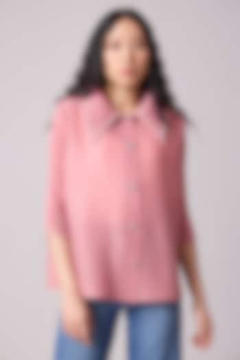 Pink Polyester Pearl Embellishment Shirt by Scarlet Sage