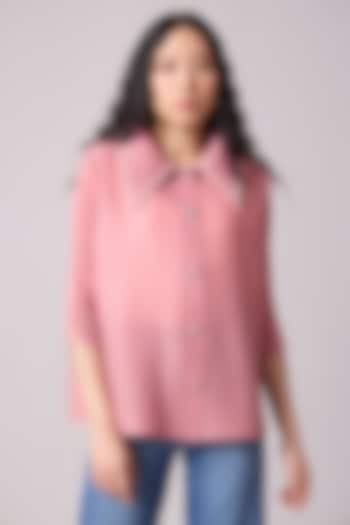 Pink Polyester Pearl Embellishment Shirt by Scarlet Sage at Pernia's Pop Up Shop