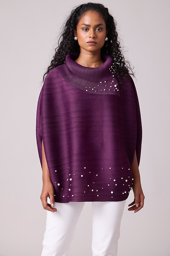 Wine Purple Polyester Pearl Embellished Top by Scarlet Sage at Pernia's Pop Up Shop