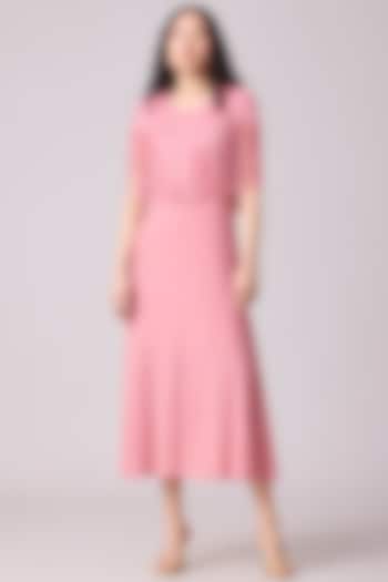 Pink Polyester A-Line Midi Dress by Scarlet Sage