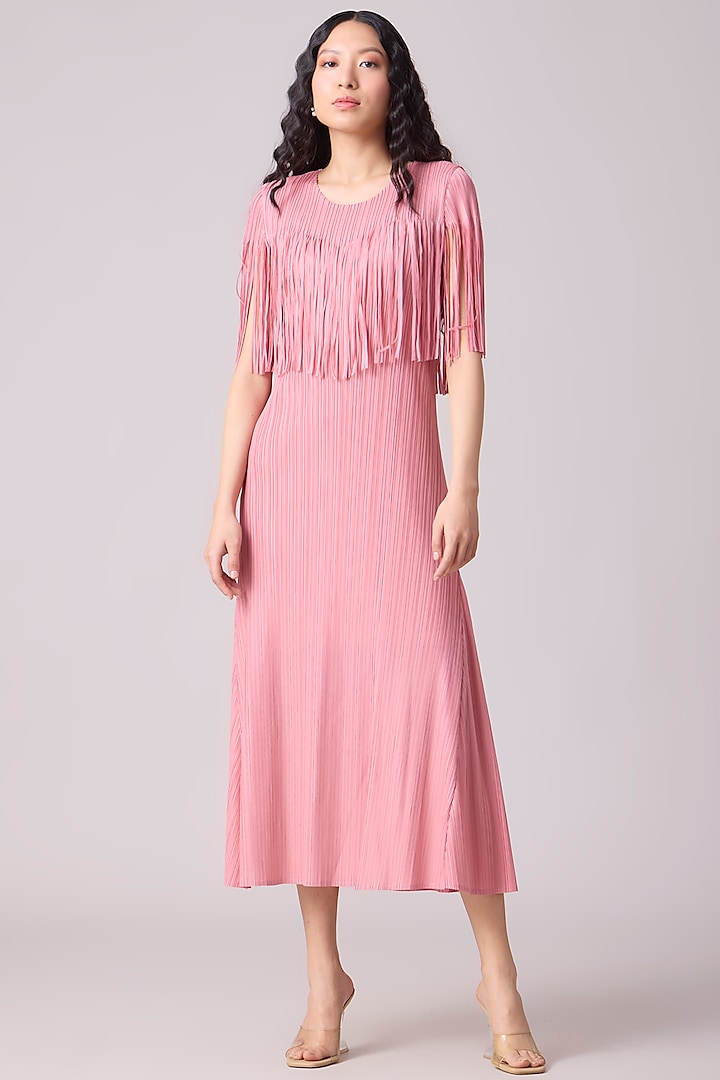 Pink Polyester A-Line Midi Dress by Scarlet Sage