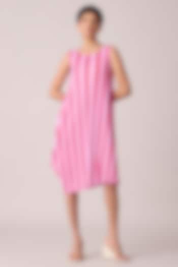 Pink Polyester Striped Knee-Length Dress by Scarlet Sage