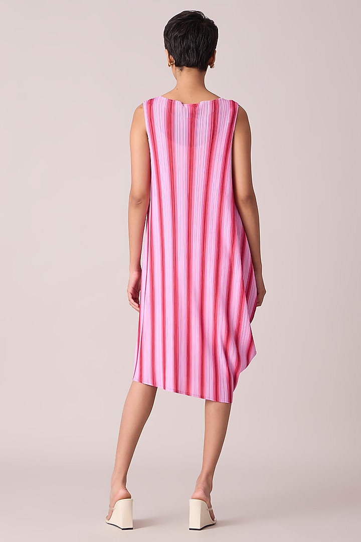 Pink Polyester Striped Knee-Length Summer Dress by Scarlet Sage at Pernia's Pop Up Shop