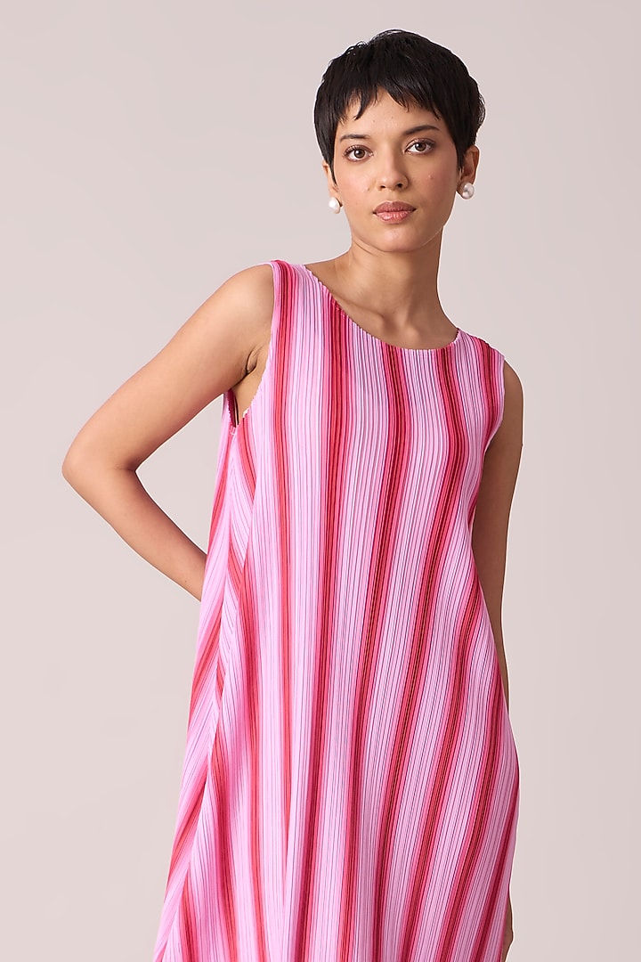 Pink Polyester Striped Knee-Length Summer Dress by Scarlet Sage at Pernia's Pop Up Shop