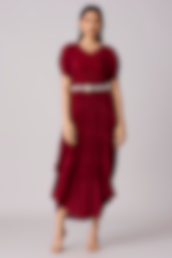 Maroon Polyester Maxi Summer Dress With Belt by Scarlet Sage at Pernia's Pop Up Shop