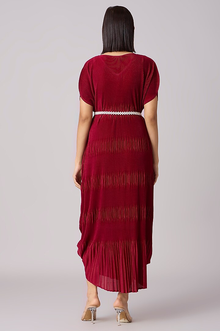 Maroon Polyester Maxi Summer Dress With Belt by Scarlet Sage at Pernia's Pop Up Shop
