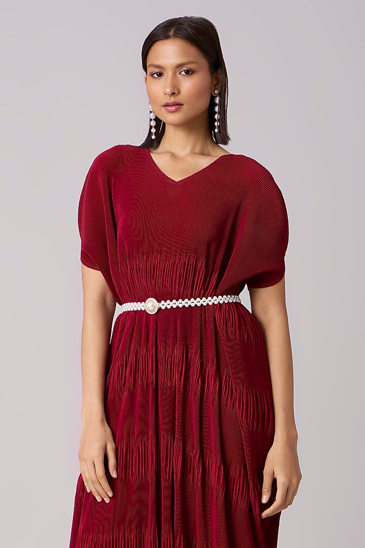 Maroon Polyester Maxi Summer Dress With Belt by Scarlet Sage at Pernia's Pop Up Shop