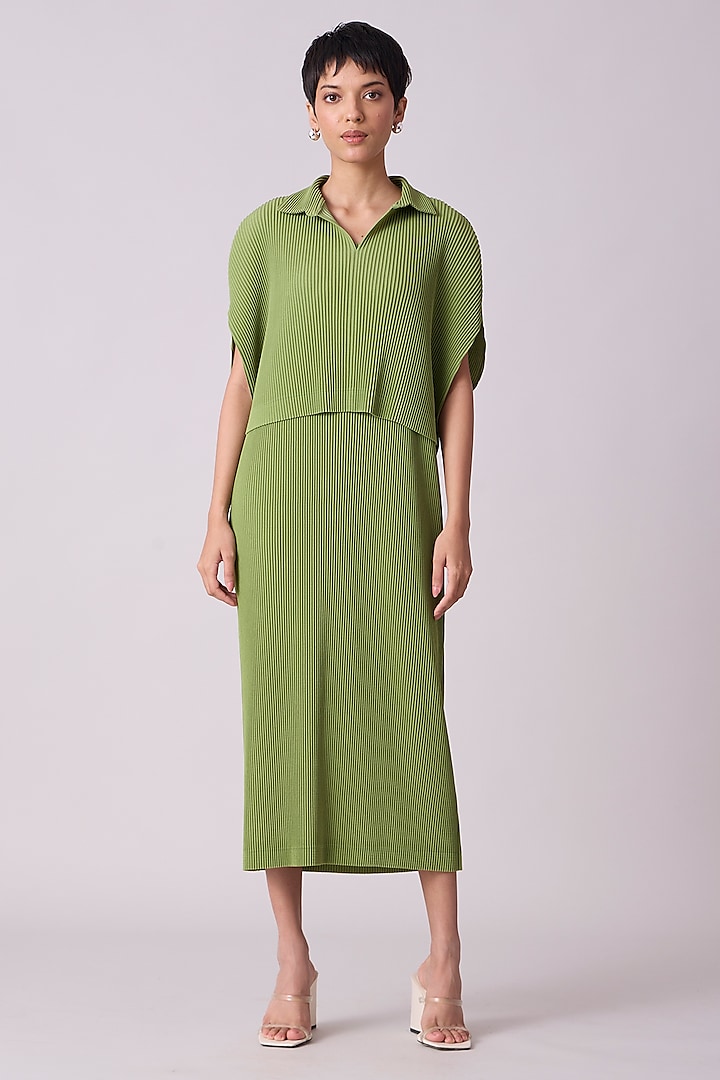 Green Polyester Midi Jacket Dress by Scarlet Sage