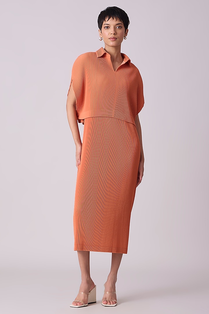 Coral Polyester Midi Jacket Dress by Scarlet Sage