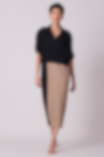 Black & Beige Polyester Midi Jacket Summer Dress by Scarlet Sage at Pernia's Pop Up Shop