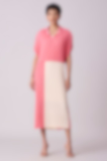Pink & Ivory Polyester Midi Jacket Dress by Scarlet Sage