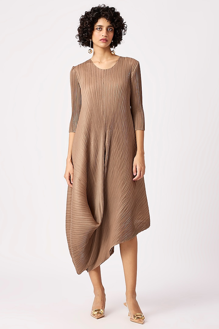 Taupe Polyester Dress by Scarlet Sage at Pernia's Pop Up Shop