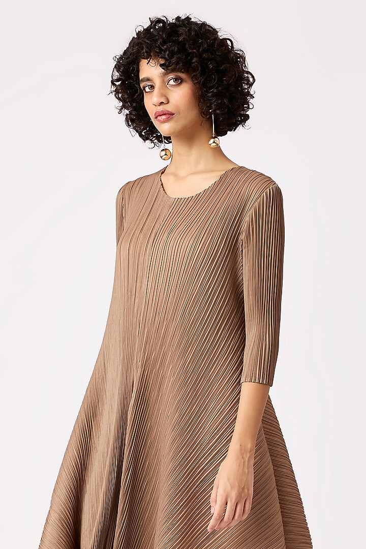 Taupe Polyester Summer Dress by Scarlet Sage at Pernia's Pop Up Shop