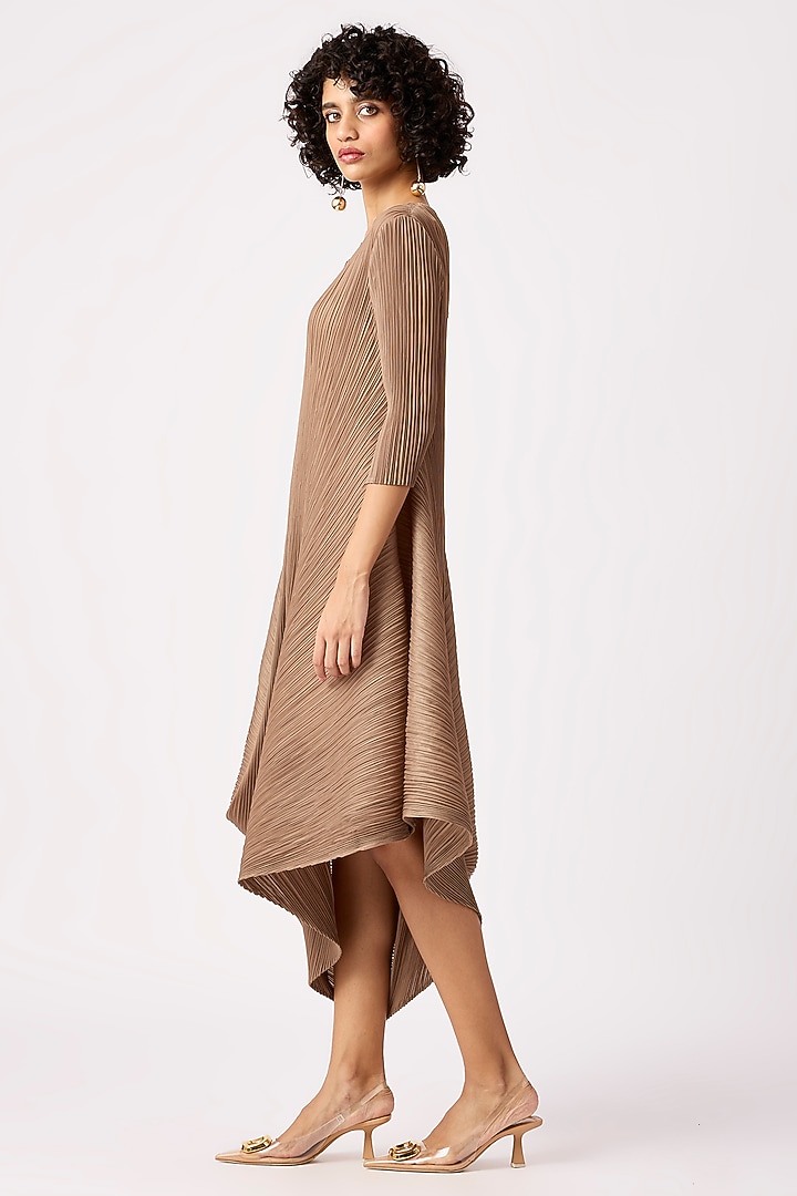 Taupe Polyester Summer Dress by Scarlet Sage at Pernia's Pop Up Shop