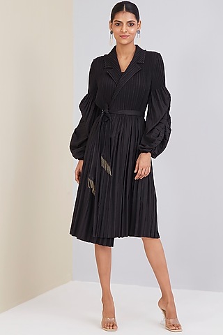 Black Polyester Overlapped Dress by Scarlet Sage