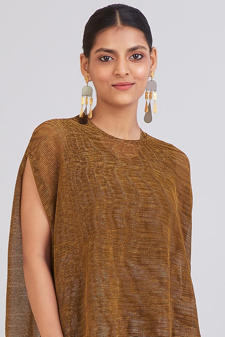 Gold Polyester Summer Dress With Cape by Scarlet Sage at Pernia's Pop Up Shop