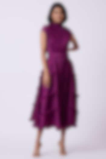 Purple Polyester Ruffled Midi Summer Dress by Scarlet Sage at Pernia's Pop Up Shop