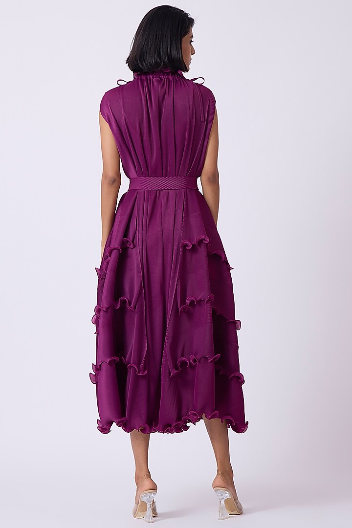 Purple Polyester Ruffled Midi Summer Dress by Scarlet Sage at Pernia's Pop Up Shop