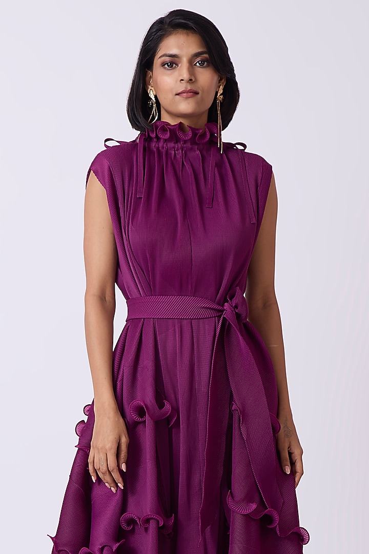 Purple Polyester Ruffled Midi Summer Dress by Scarlet Sage at Pernia's Pop Up Shop
