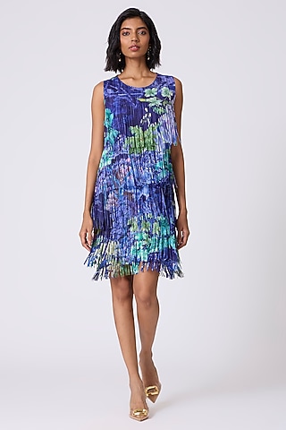 Multi-Colored Polyester Abstract Printed Shift Dress by Scarlet Sage