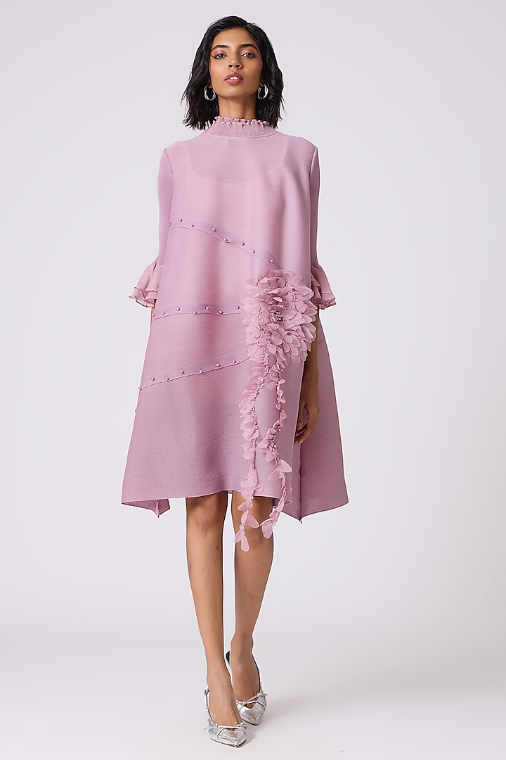 Lilac Polyester 3D Floral Applique Embellished Summer Dress by Scarlet Sage at Pernia's Pop Up Shop