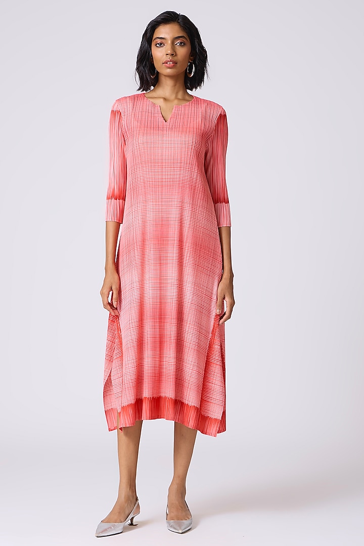 Coral Sorbet Polyester Abstract Printed A-Line Summer Dress by Scarlet Sage at Pernia's Pop Up Shop