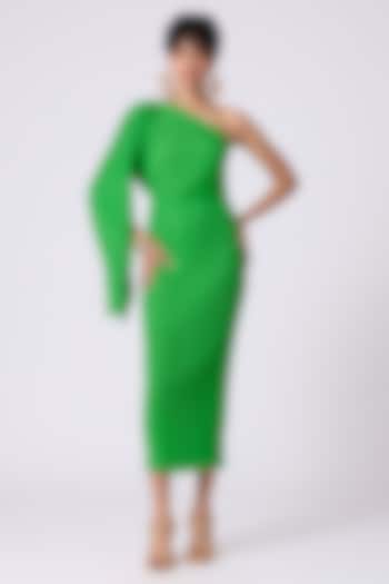 Bright Green Polyester One-Shoulder Midi Summer Dress by Scarlet Sage at Pernia's Pop Up Shop