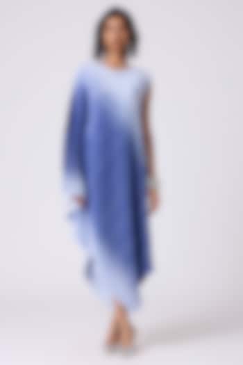 Denim Wash Blue Polyester Printed Asymmetric Summer Dress by Scarlet Sage at Pernia's Pop Up Shop