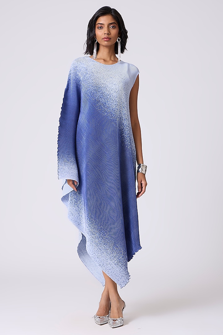 Denim Wash Blue Polyester Printed Asymmetric Summer Dress by Scarlet Sage at Pernia's Pop Up Shop