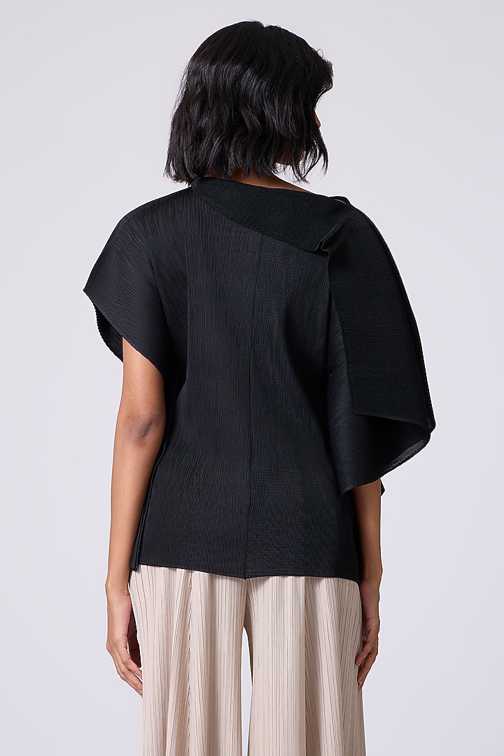 Black Polyester Pleated Top by Scarlet Sage at Pernia's Pop Up Shop